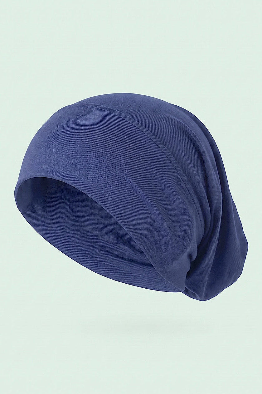 Navy tube hijab under cap, second view