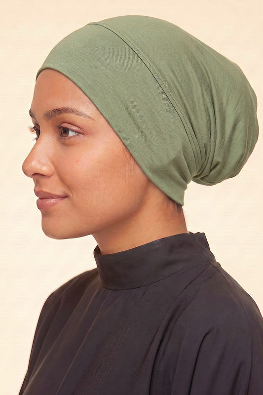Desert sage tube hijab under cap