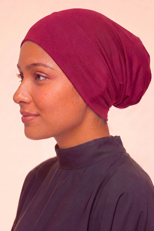 Mulberry tube hijab under cap