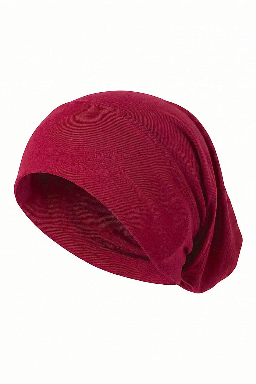 Mulberry tube hijab under cap, second view