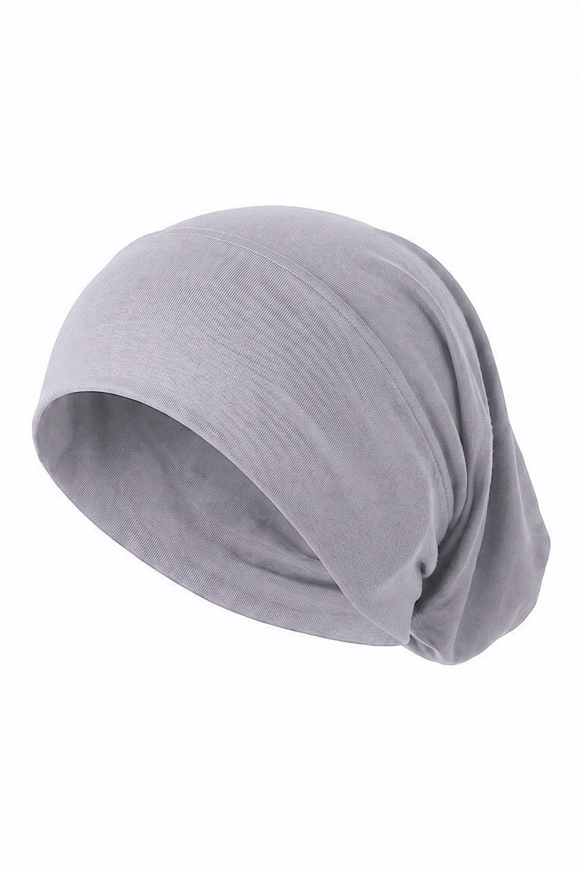 Cloud grey tube hijab under cap, second view