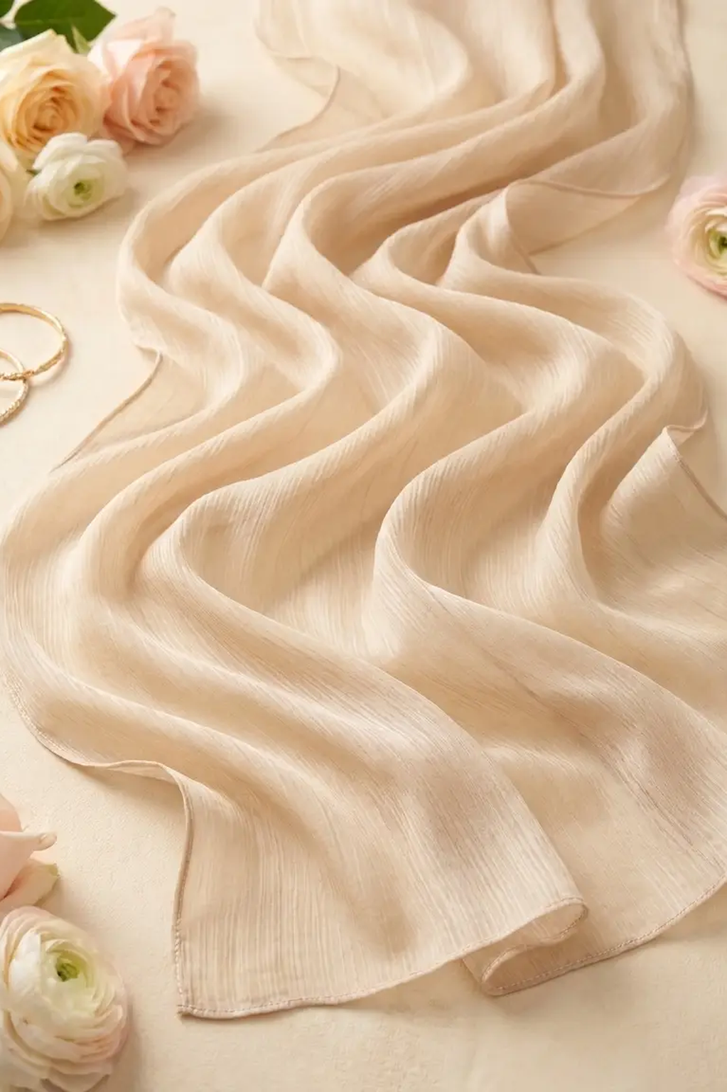 Pale golden beige crinkle textured modal hijab, 190 x 85cm