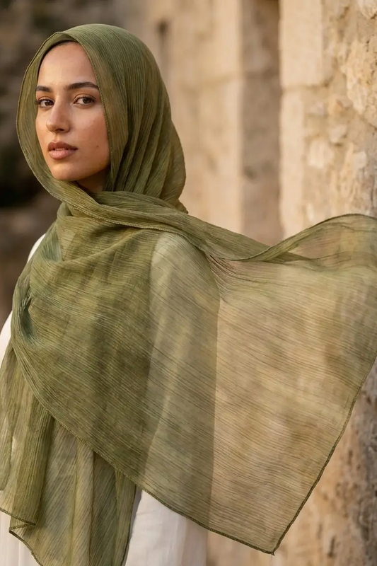 Olive Green Crinkle Edition Thai Modal hijab by Al Emira
