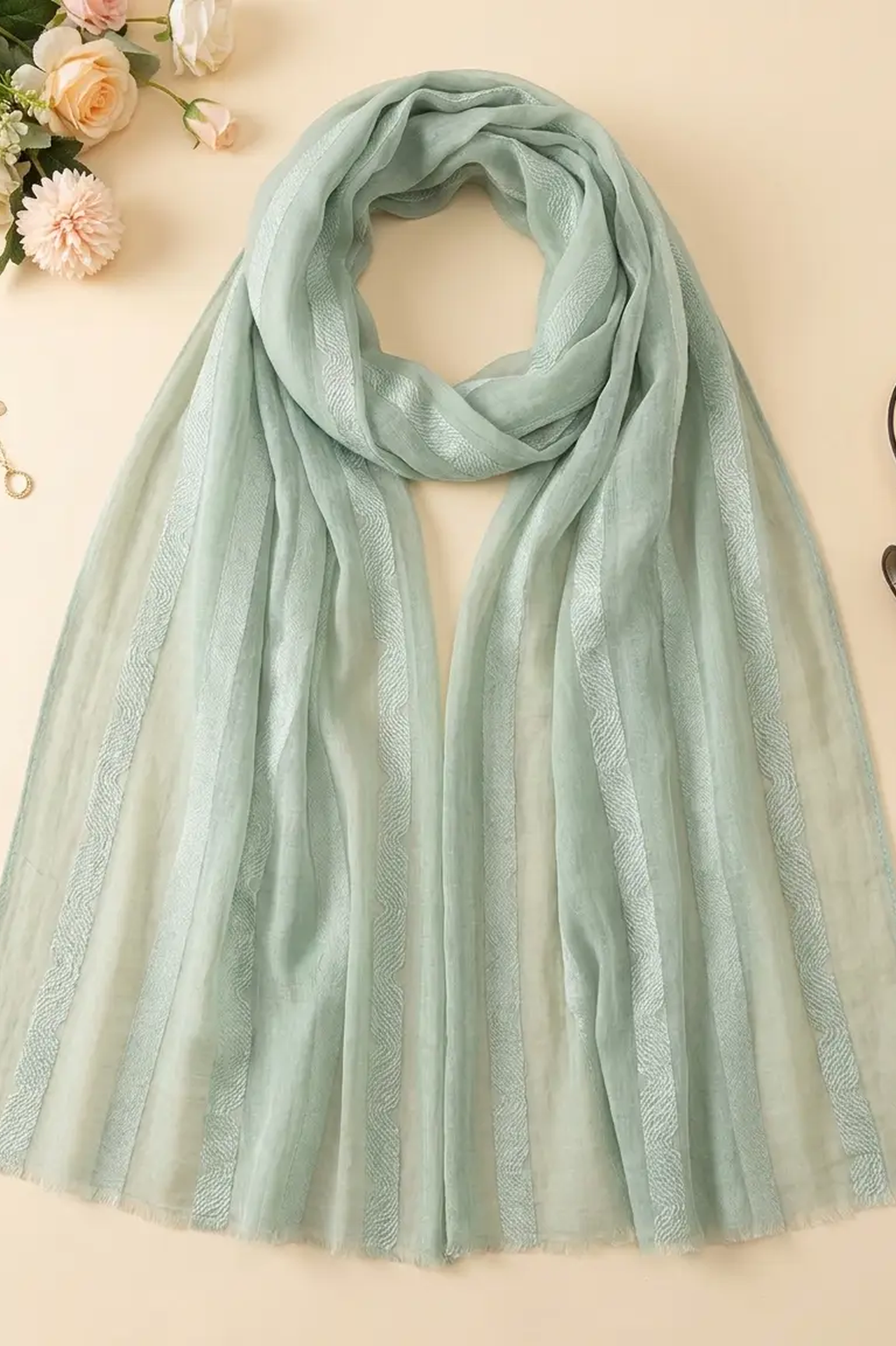 Sage green dobby textured modal hijab, 190 x 85cm