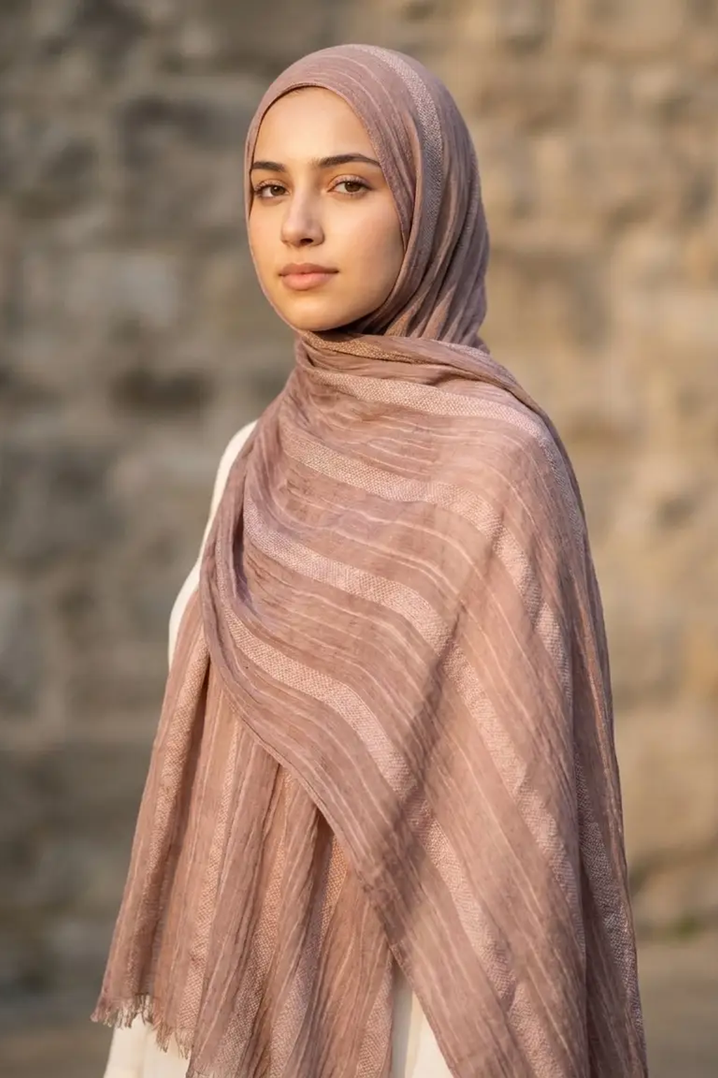 Rosy taupe dobby textured modal hijab, 190 x 85cm