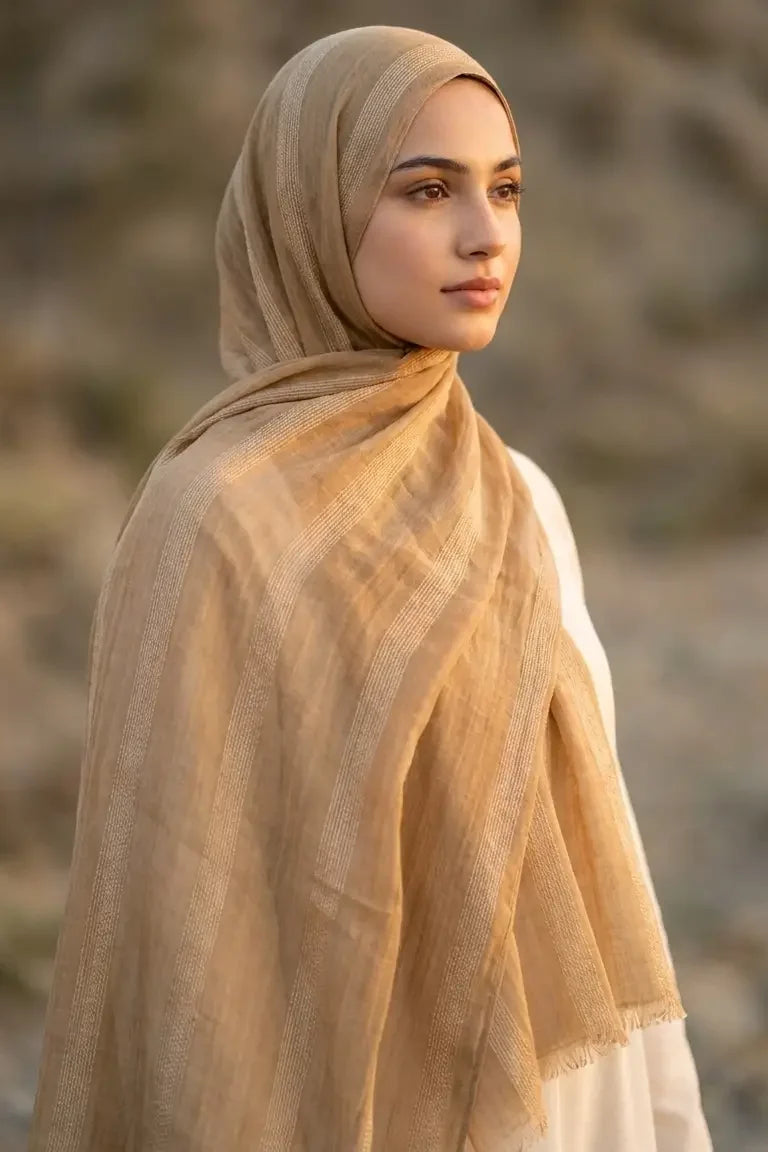 Another view of the Camel Sand Dobby Edition hijab