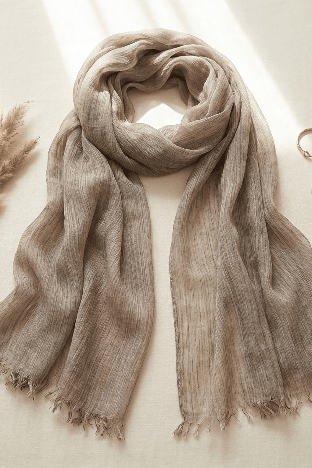 Grey-brown slub textured modal hijab, 190 x 85cm
