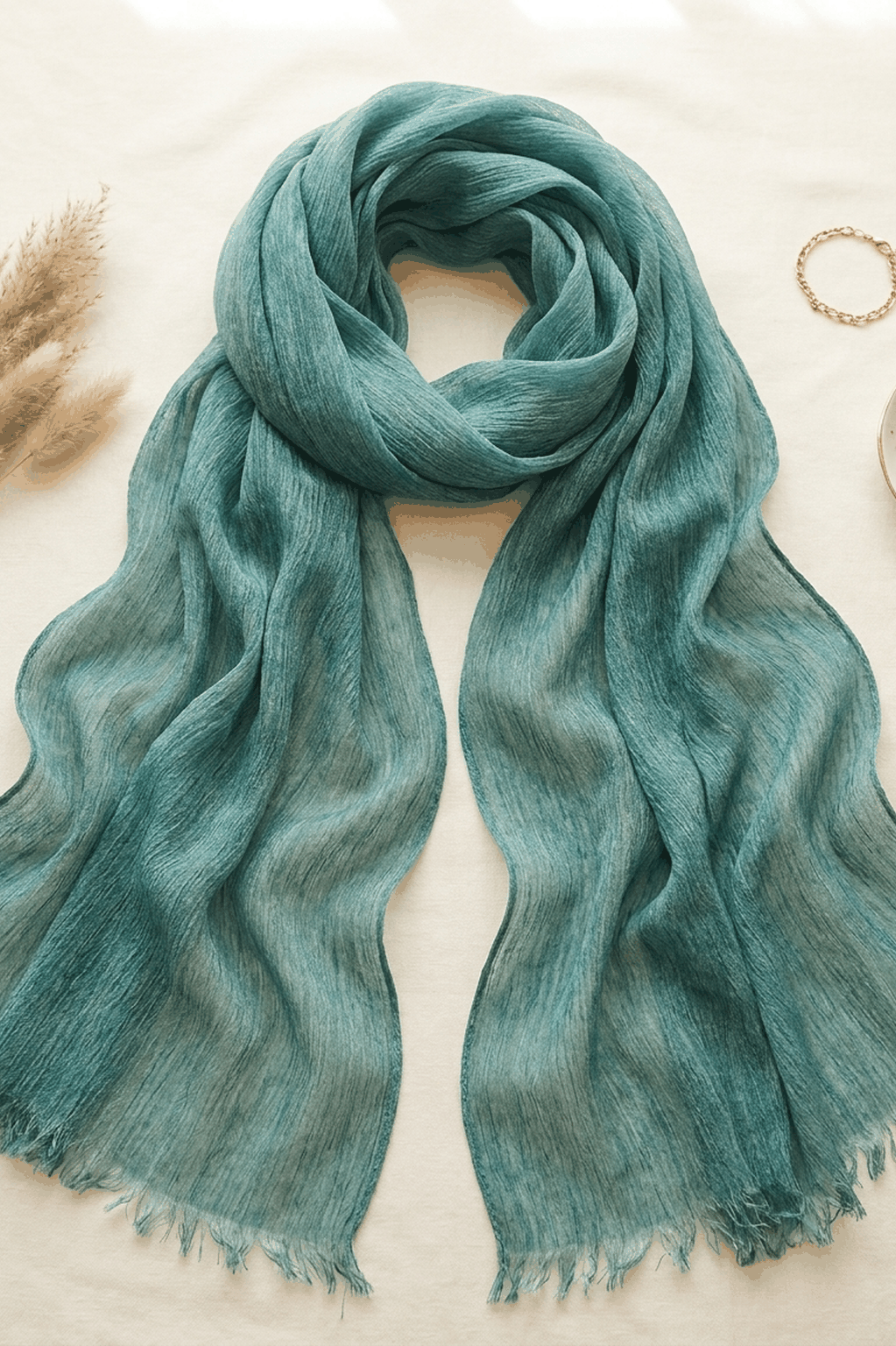 Emerald teal slub textured modal hijab, 190 x 85cm