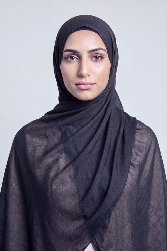 Rich Black Single Stitch Thai Modal hijab by Al Emira