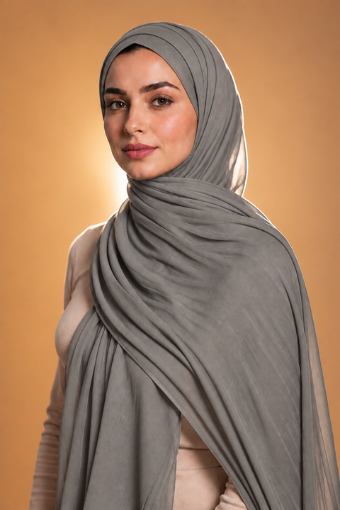 Grey soft stretch jersey hijab by Al Emira