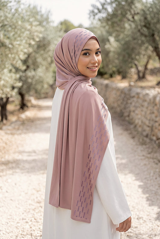 Blush Rainfall liquid jersey hijab, view 3