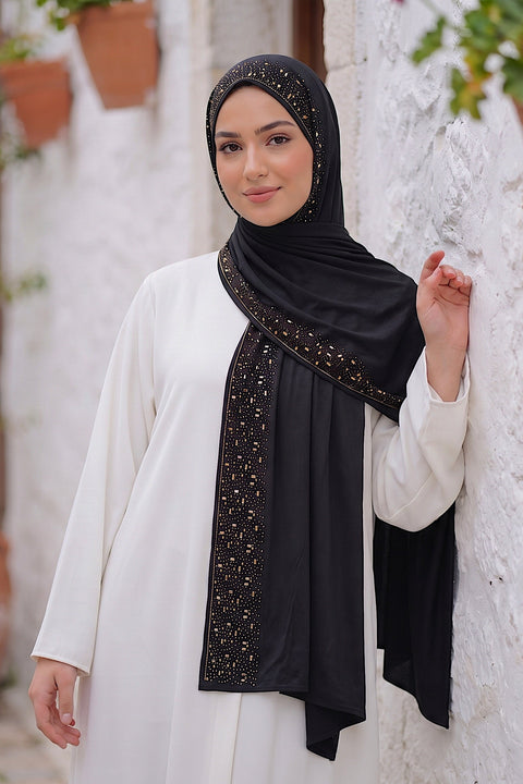 Jet Black Cascade liquid jersey hijab by Al Emira
