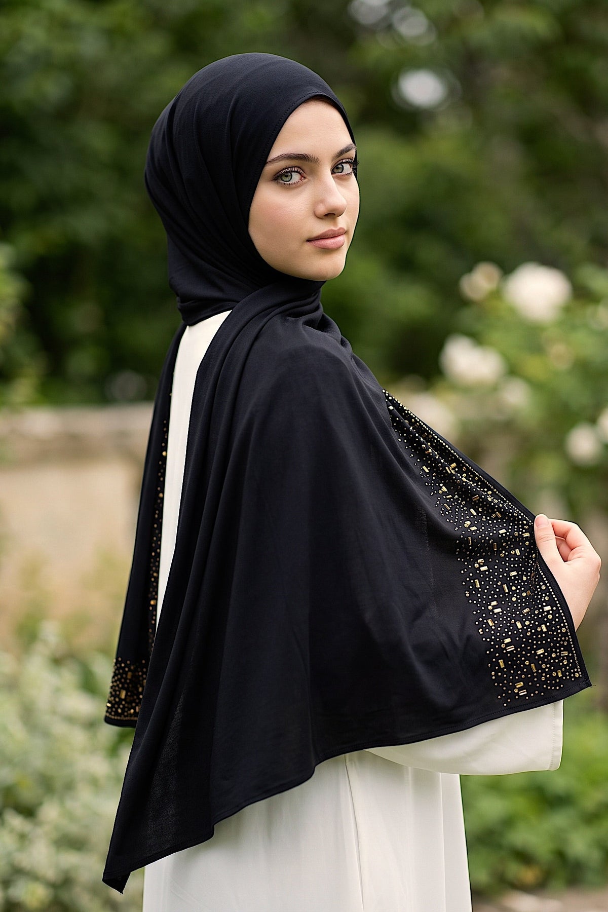 Jet Black Cascade jersey hijab, 180 x 85cm