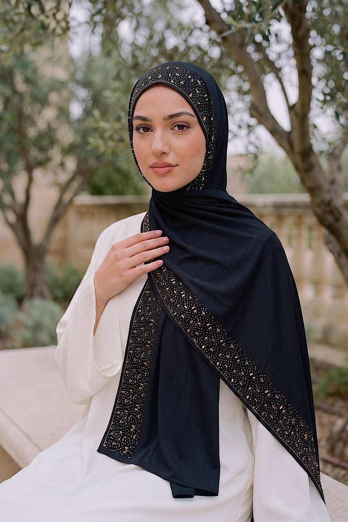 Plain black jersey hijab from the Cascade collection