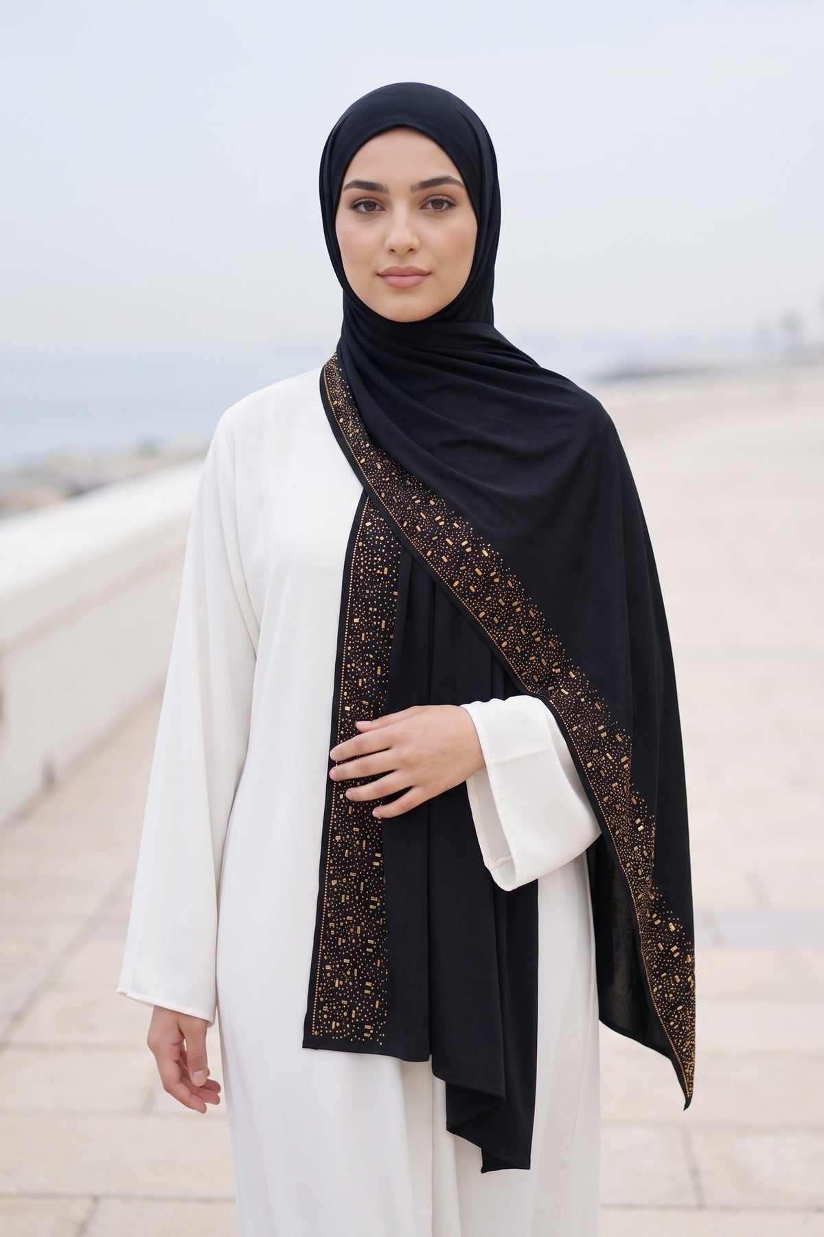 Al Emira Jet Black liquid jersey hijab for everyday wear