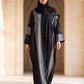 Mashrabiya abaya in Graphite, black and grey Korean Nida abaya with geometric pattern, with matching hijab