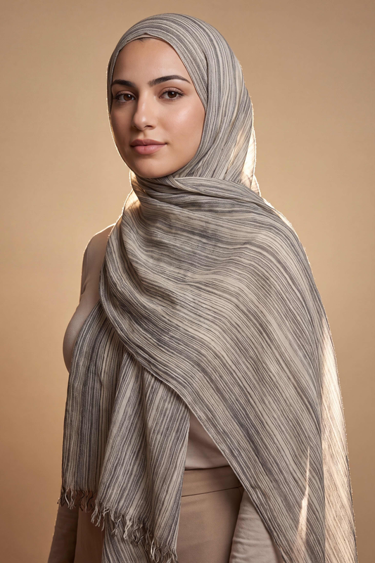 Taupe Grain Textured Lines Edition Thai Modal hijab by Al Emira