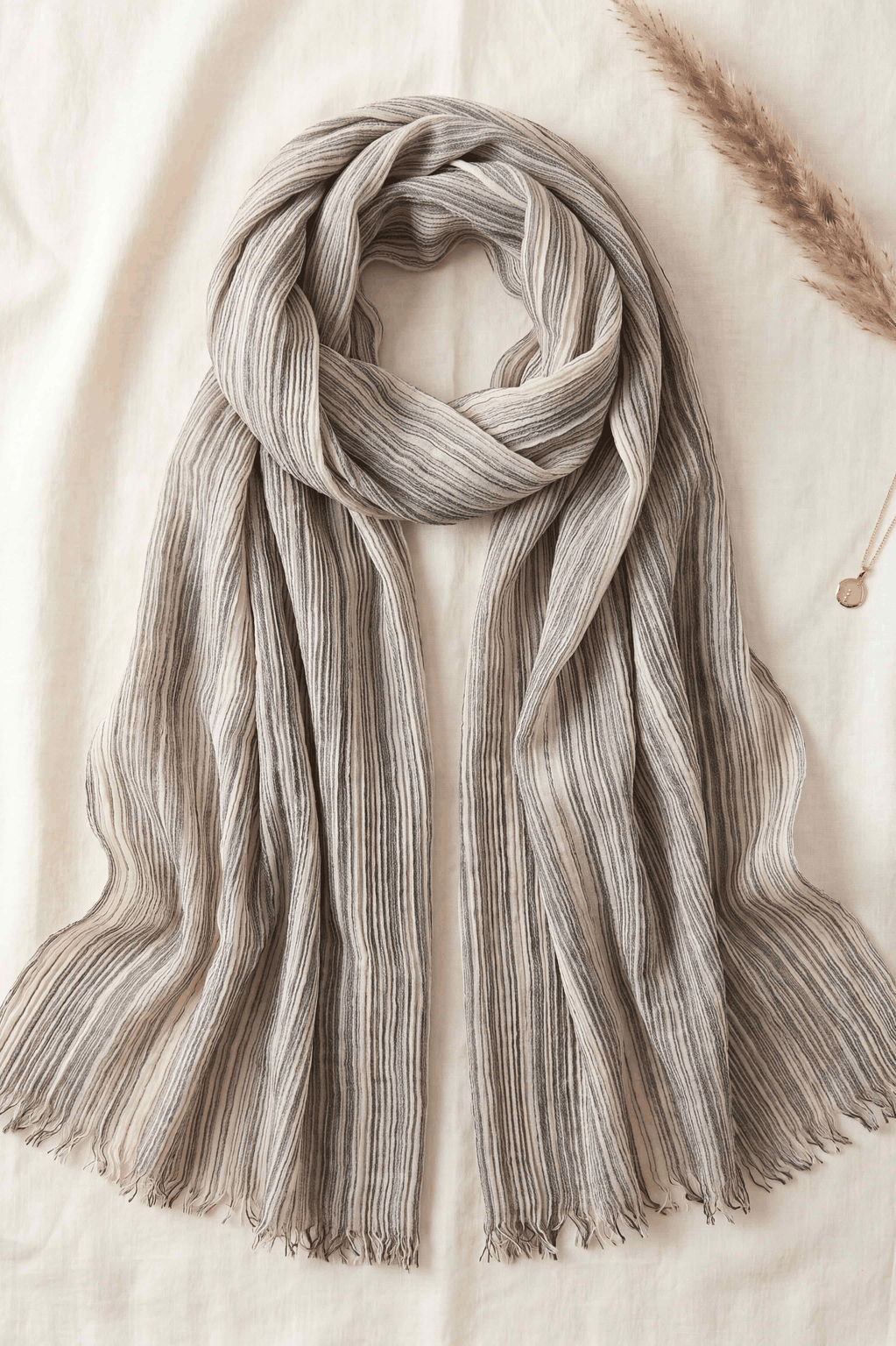 Taupe modal hijab with fine textured lines, 190 x 85cm