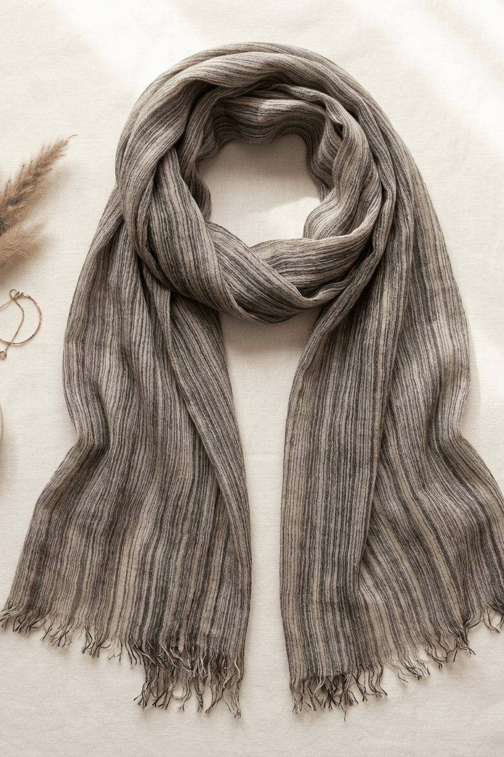 Deep blue-grey modal hijab with fine textured lines, 190 x 85cm