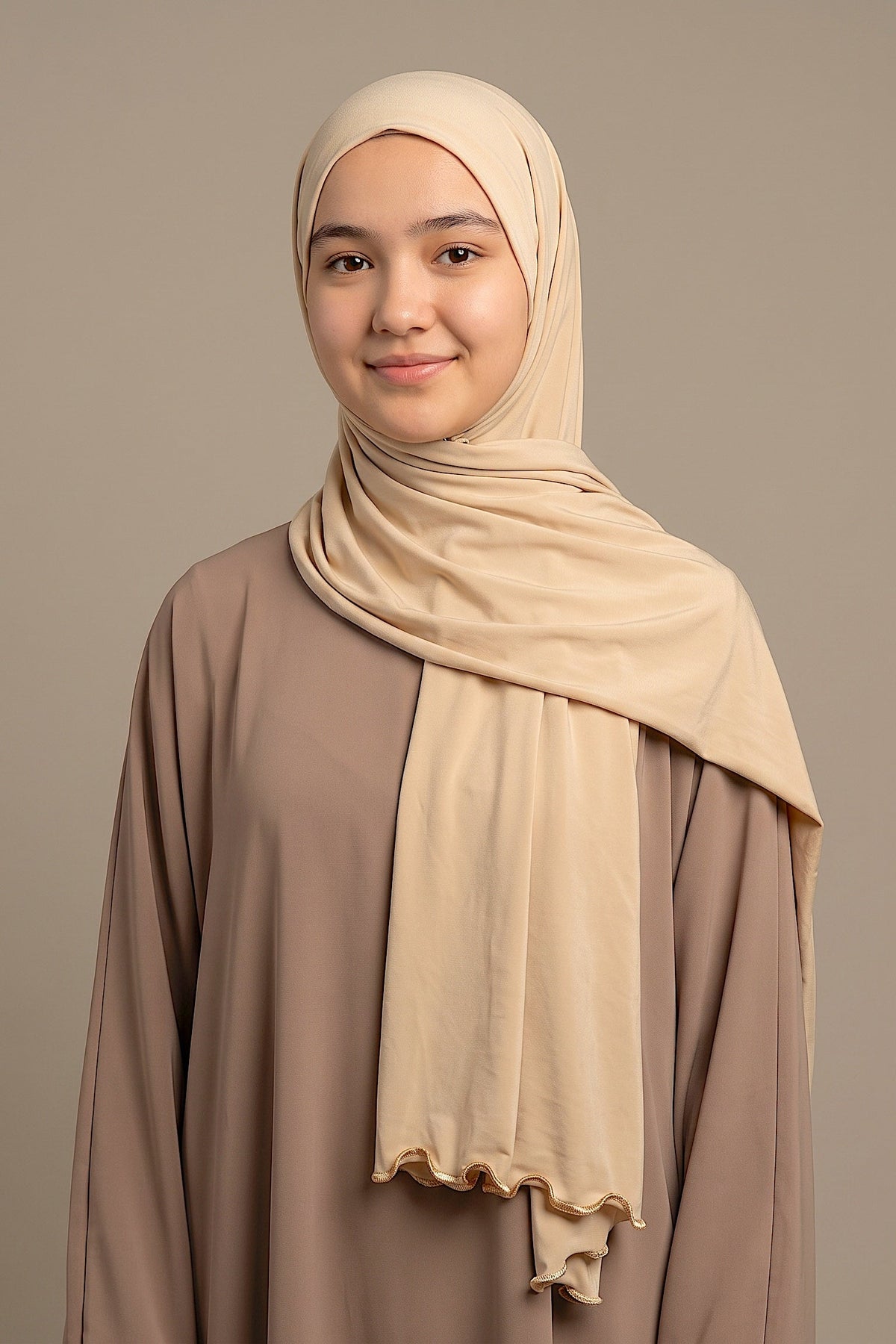 Nude Satin Ripple liquid jersey hijab by Al Emira