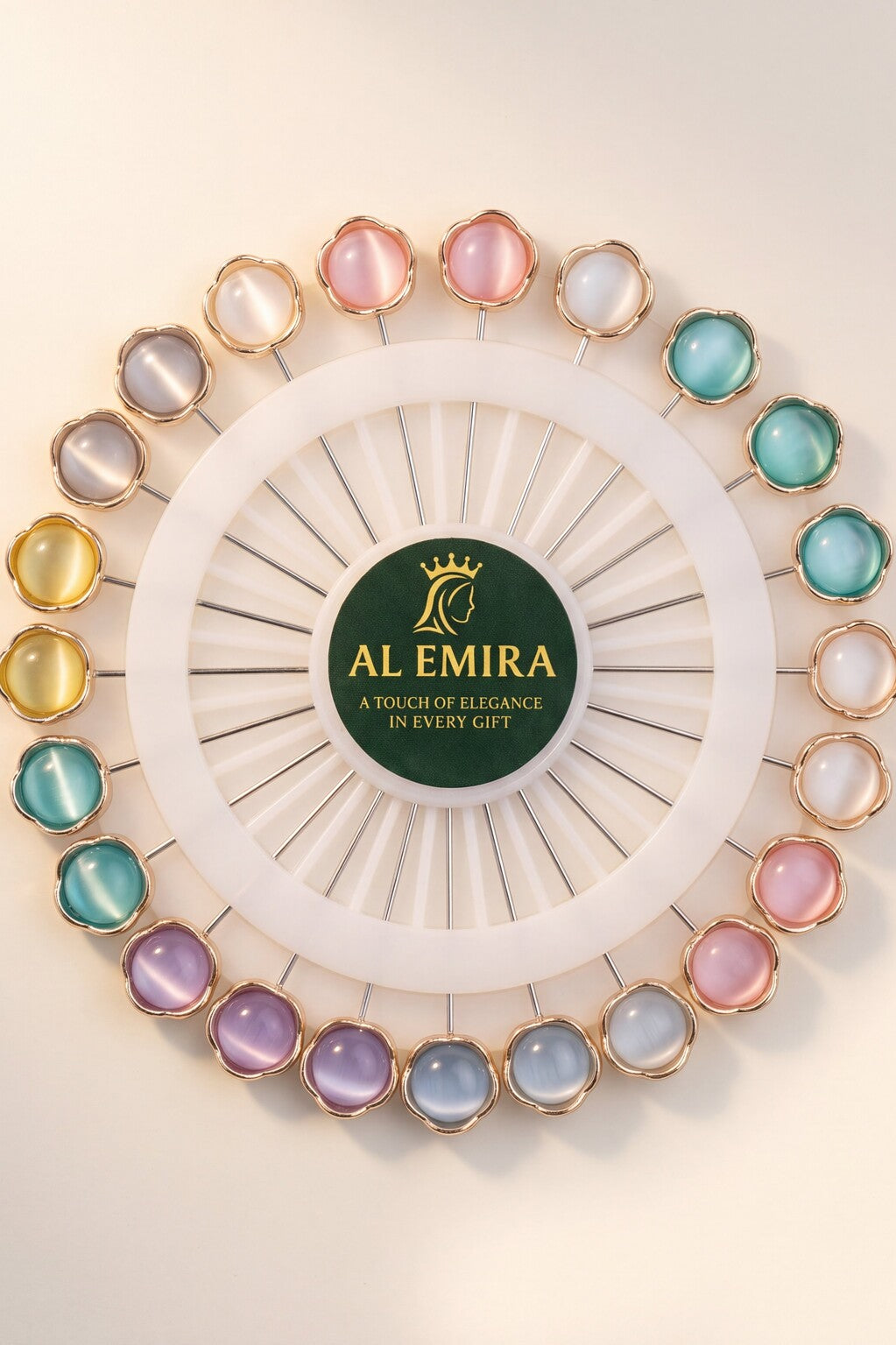 Colourful cat eye stone hijab pins, alternate view