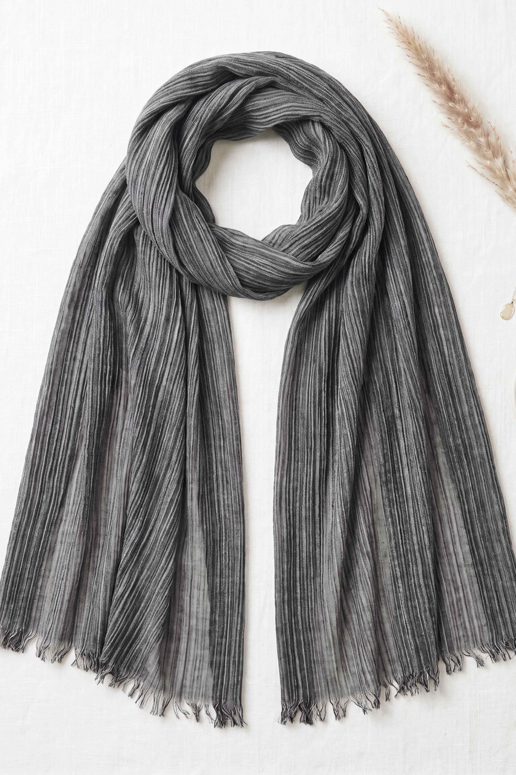 Slate grey modal hijab with fine textured lines, 190 x 85cm
