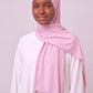 Al Emira Baby Pink Satin Ripple hijab in a jersey, polyester and nylon blend