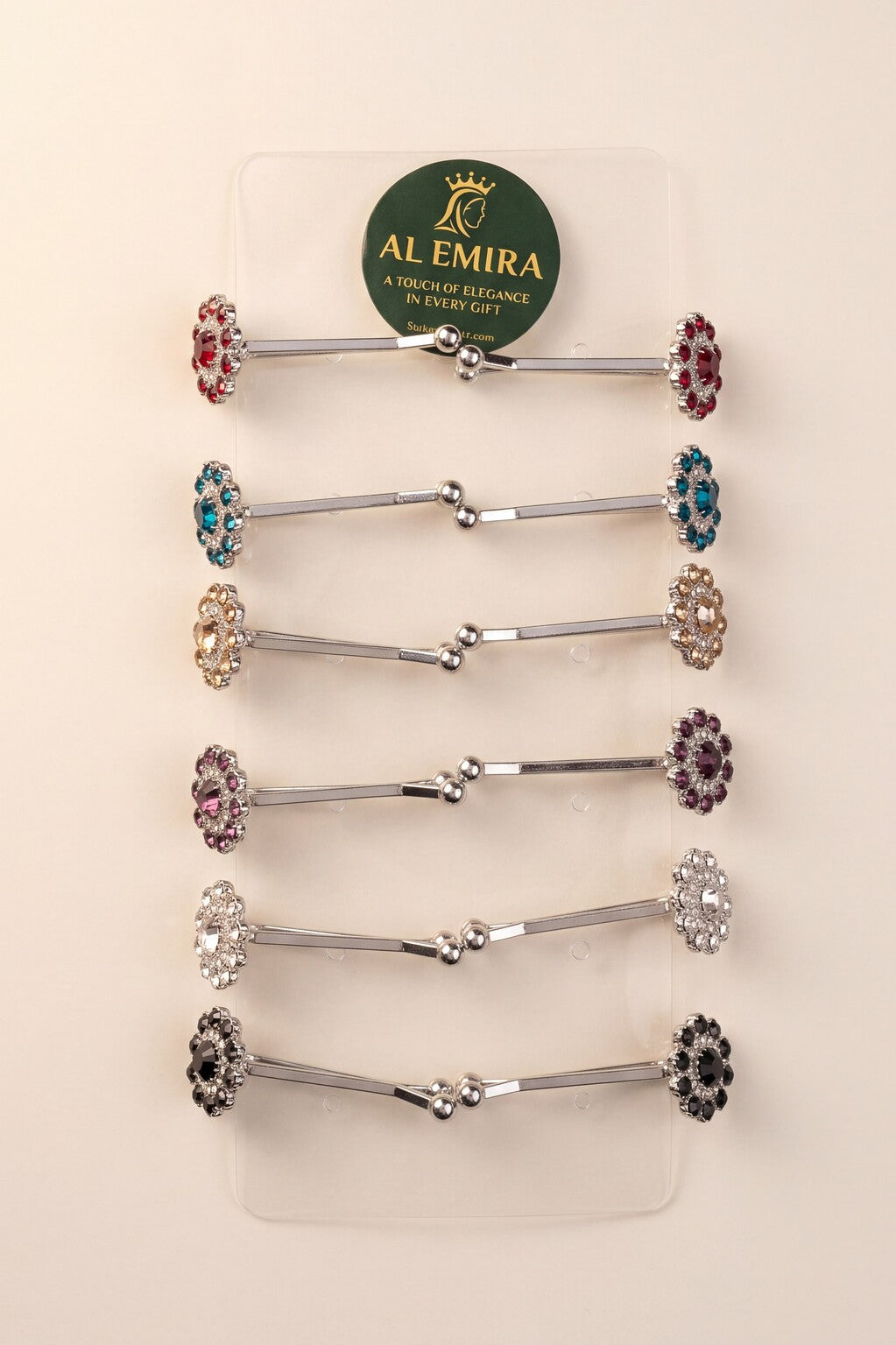 Crystal floral U-shape hijab clips, alternate view