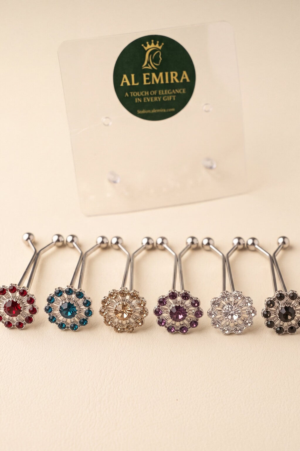 Crystal floral U-shape hijab clips, second alternate view