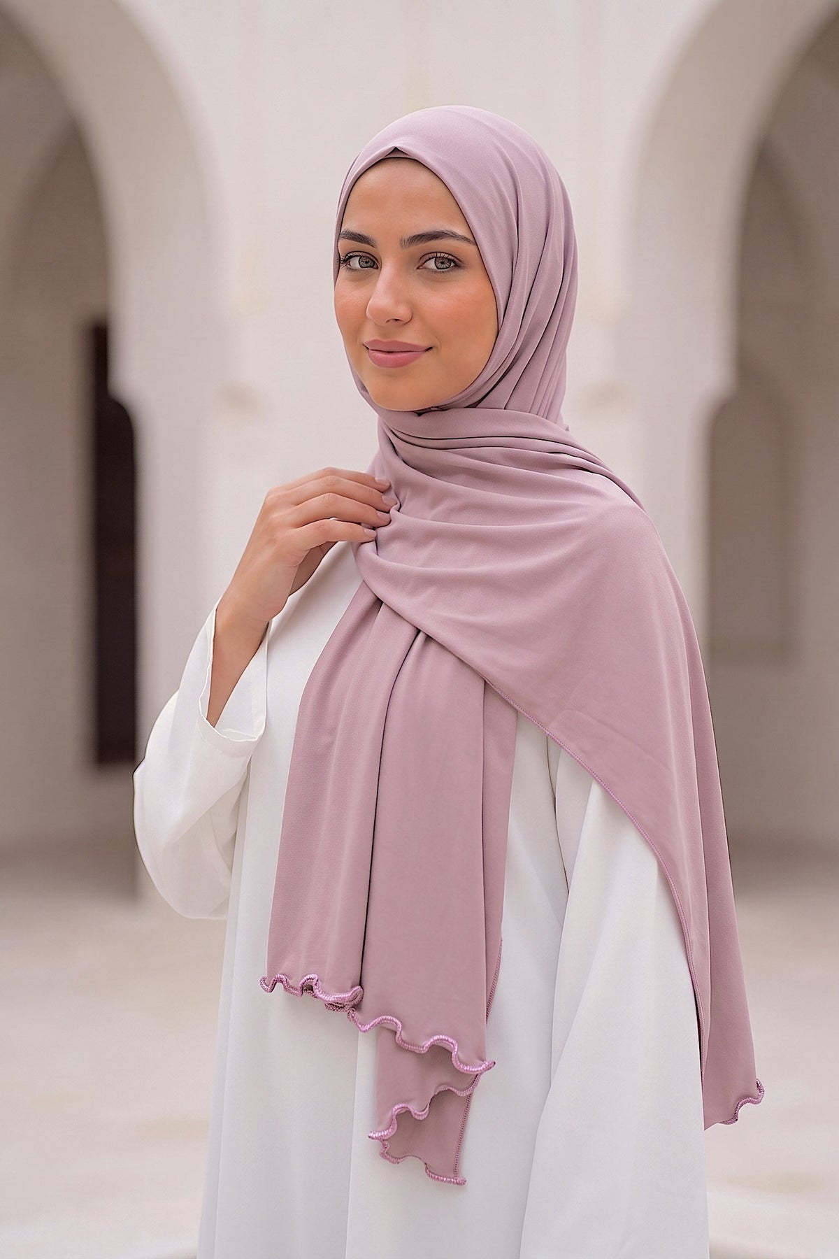 Dusty Rose Satin Ripple liquid jersey hijab by Al Emira