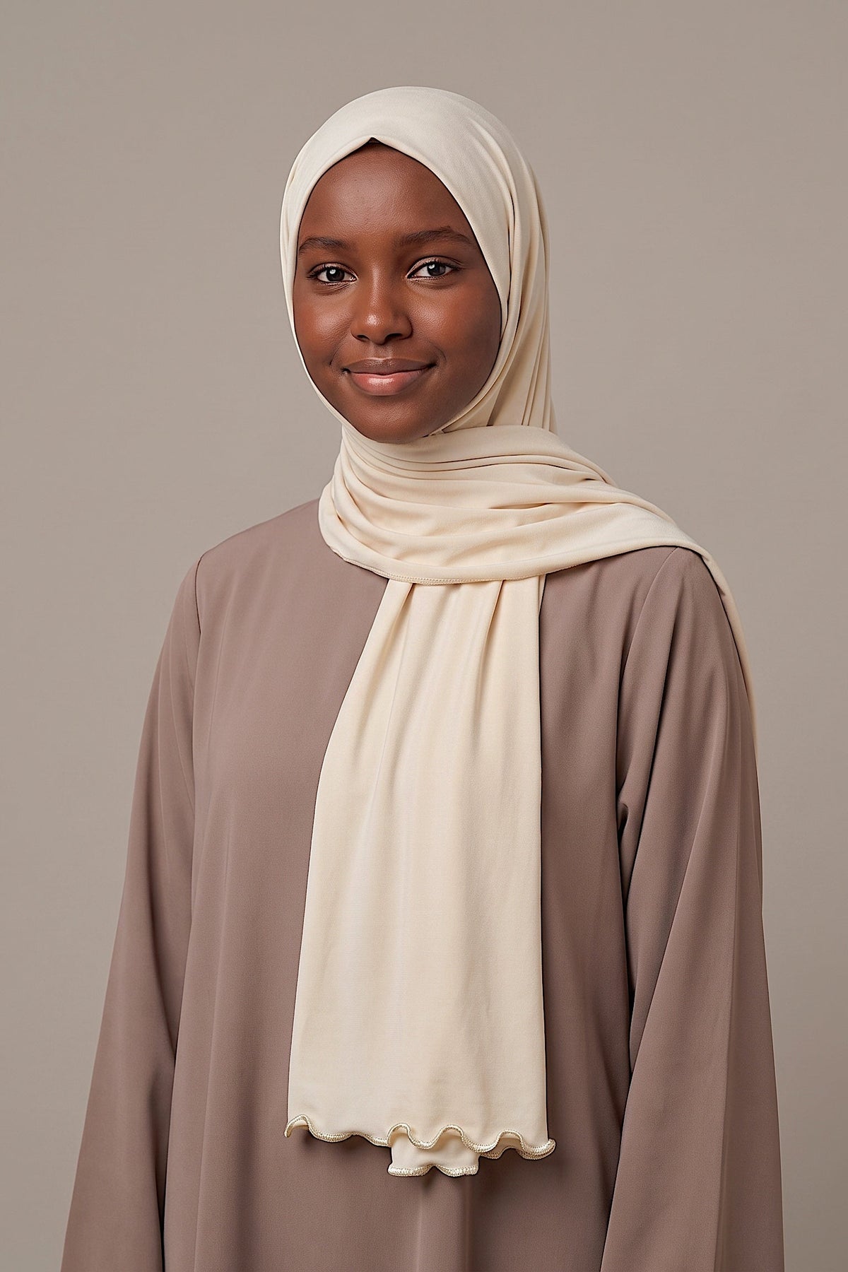 Creamy ivory Satin Ripple jersey hijab, 180 x 80cm