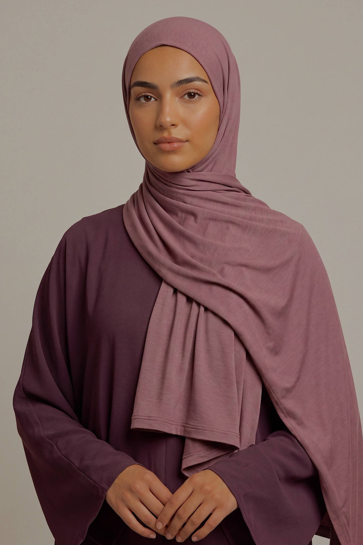 Mauve Silora cotton jersey hijab by Al Emira