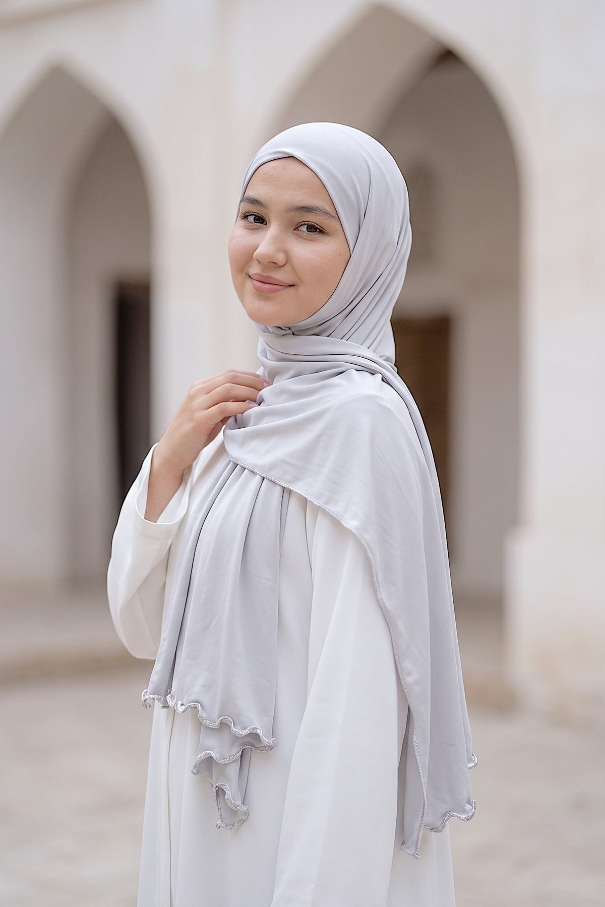 Silver Satin Ripple liquid jersey hijab by Al Emira