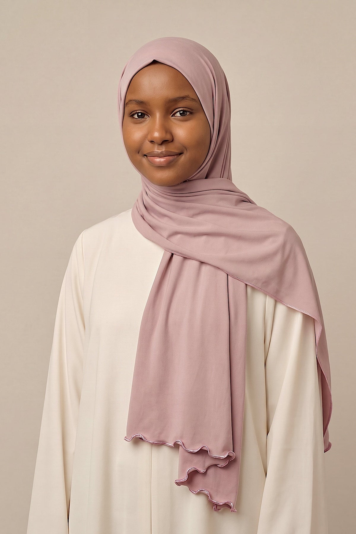 Al Emira Blush Satin Ripple hijab in a jersey, polyester and nylon blend