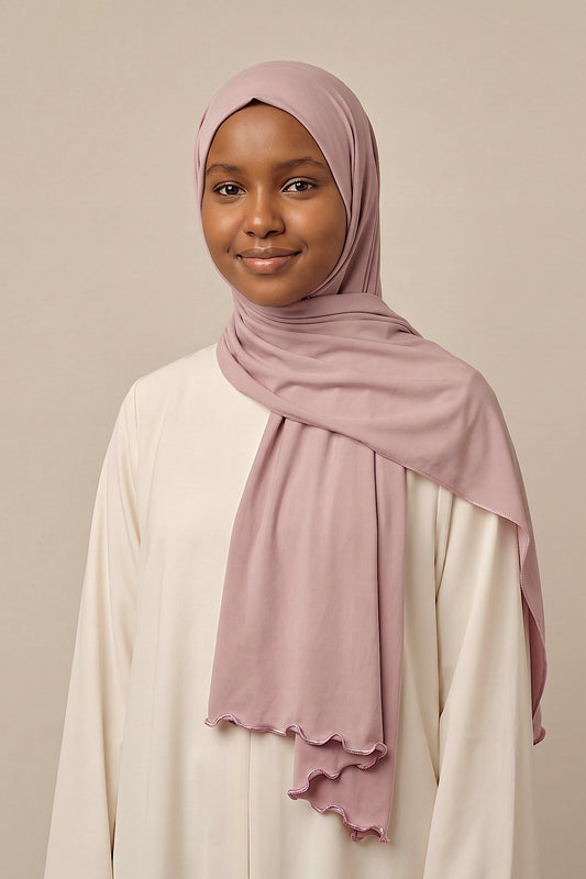Al Emira Blush Satin Ripple hijab in a jersey, polyester and nylon blend