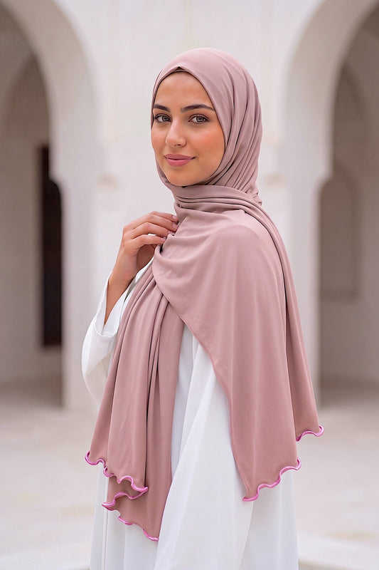 Blush Satin Ripple liquid jersey hijab by Al Emira
