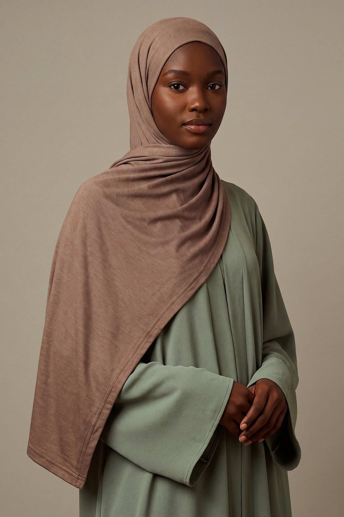 Mocha Silora cotton jersey hijab by Al Emira