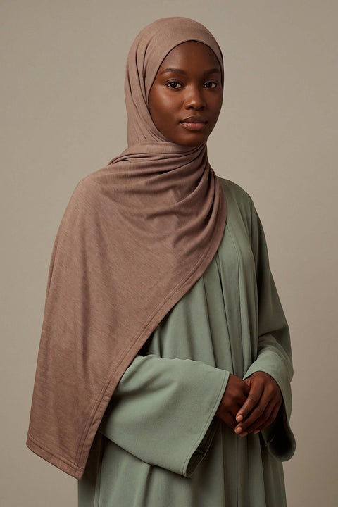 Mocha Silora cotton jersey hijab by Al Emira