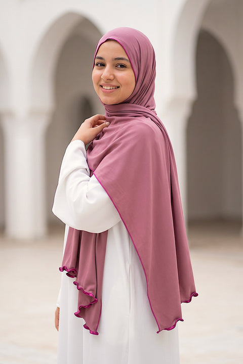 Rosewood Satin Ripple liquid jersey hijab by Al Emira