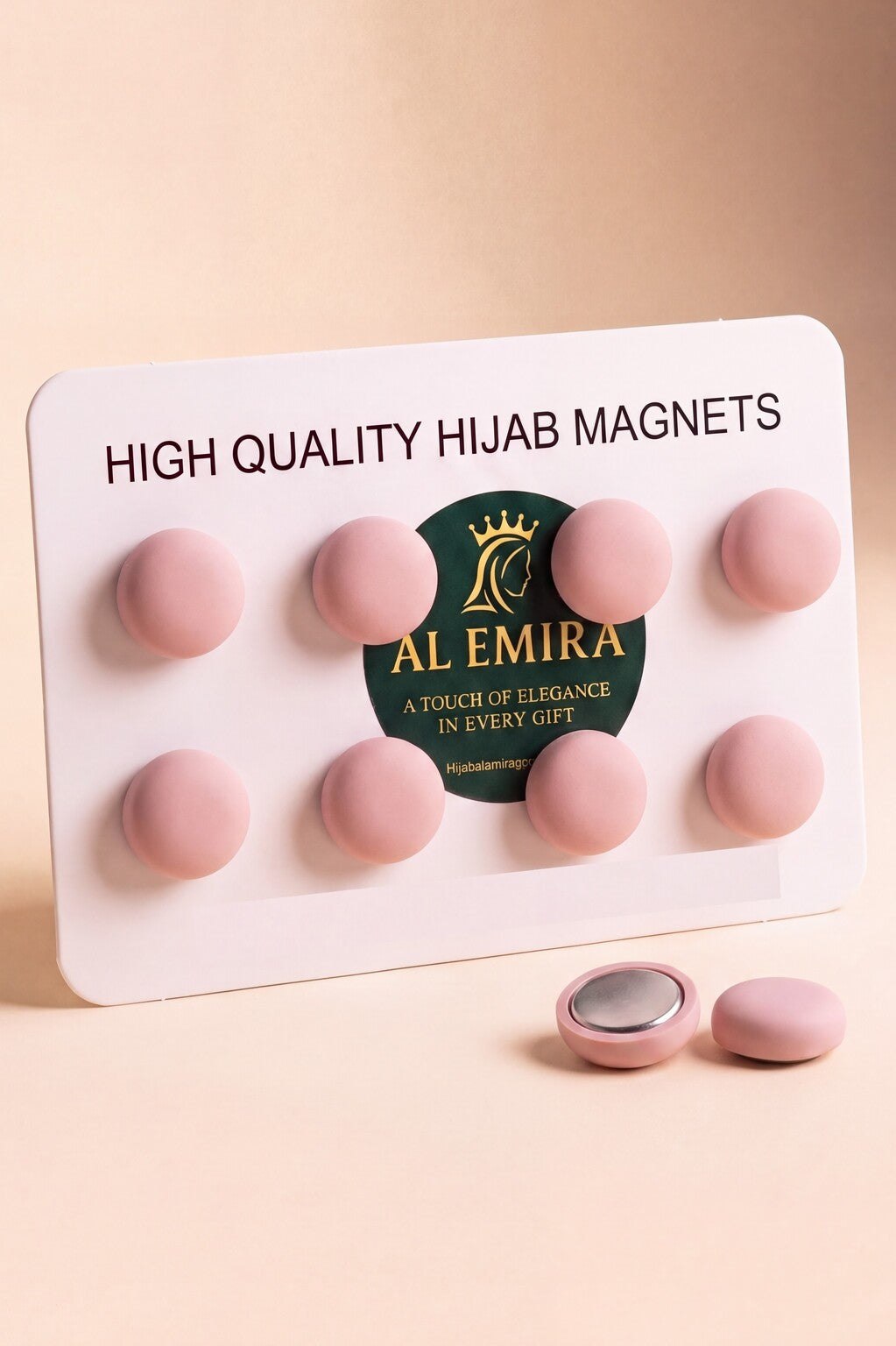 Blush pink hijab magnets by Al Emira, 8 pairs
