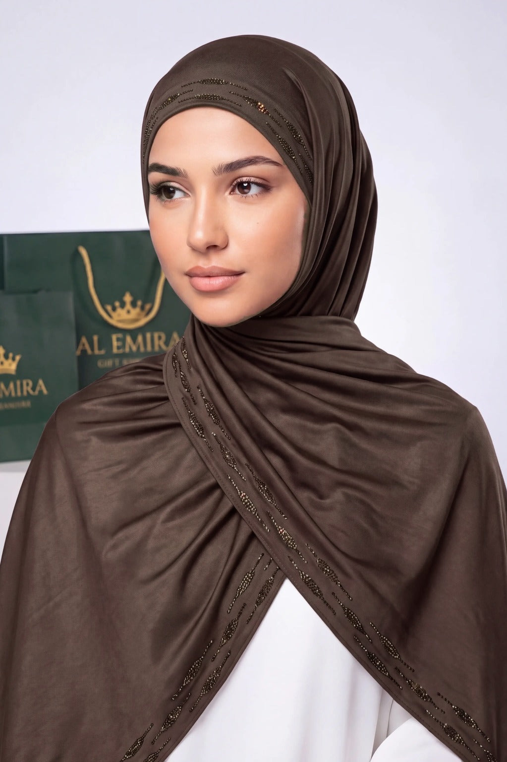 Dark Chocolate Stardust Trail liquid jersey hijab by Al Emira