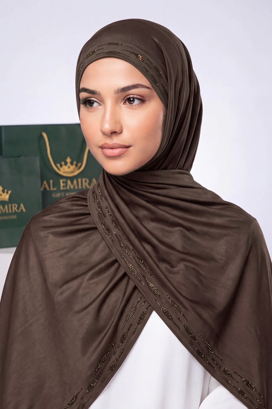 Dark Chocolate Stardust Trail liquid jersey hijab by Al Emira
