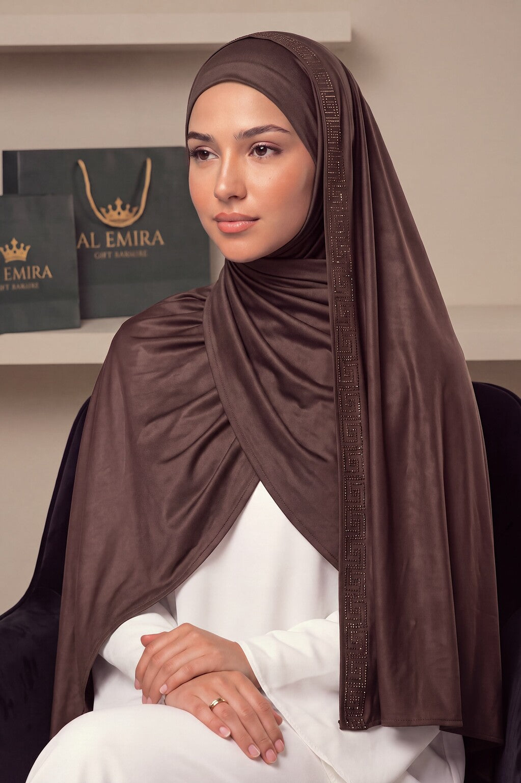 Dark brown Quincunx jersey hijab, 175 x 70cm