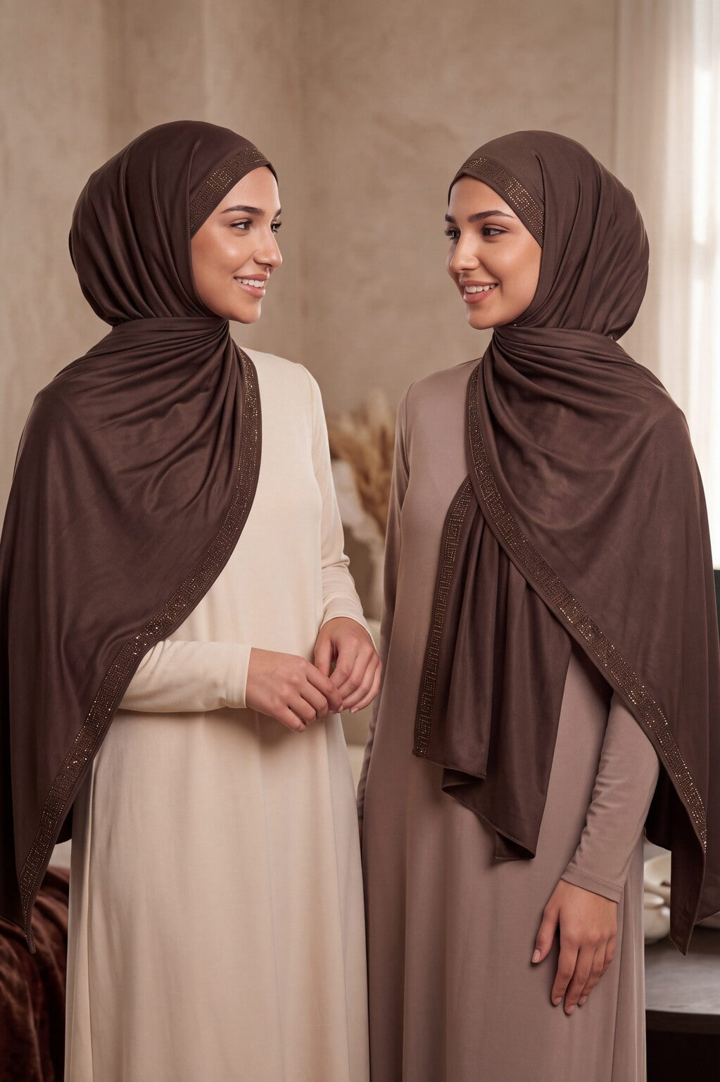 Al Emira Dark Chocolate Greek Keys hijab in a jersey, cotton and silk blend
