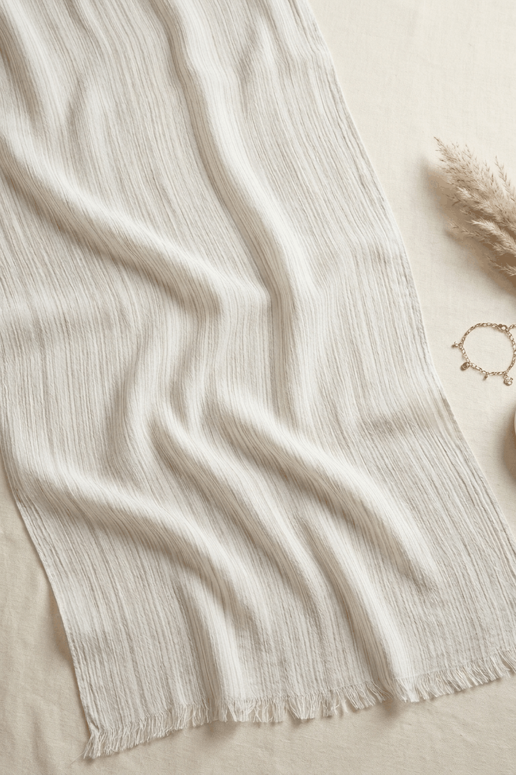 Soft ivory modal hijab with fine textured lines, 190 x 85cm
