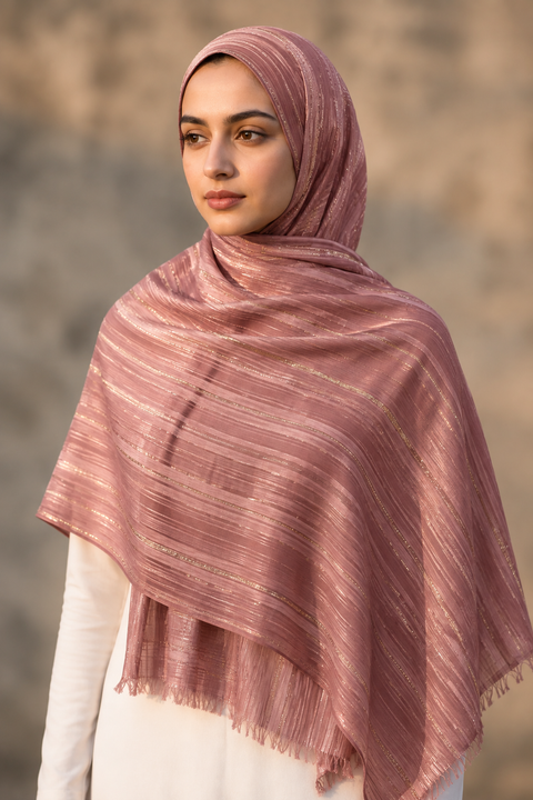 Pink chiffon hijab with tone-on-tone stripes by Al Emira