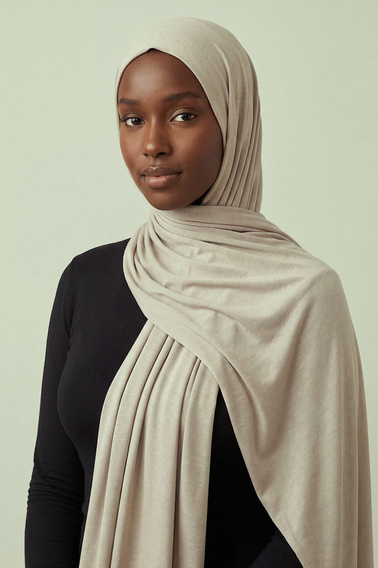 Mushroom Silora cotton jersey hijab by Al Emira