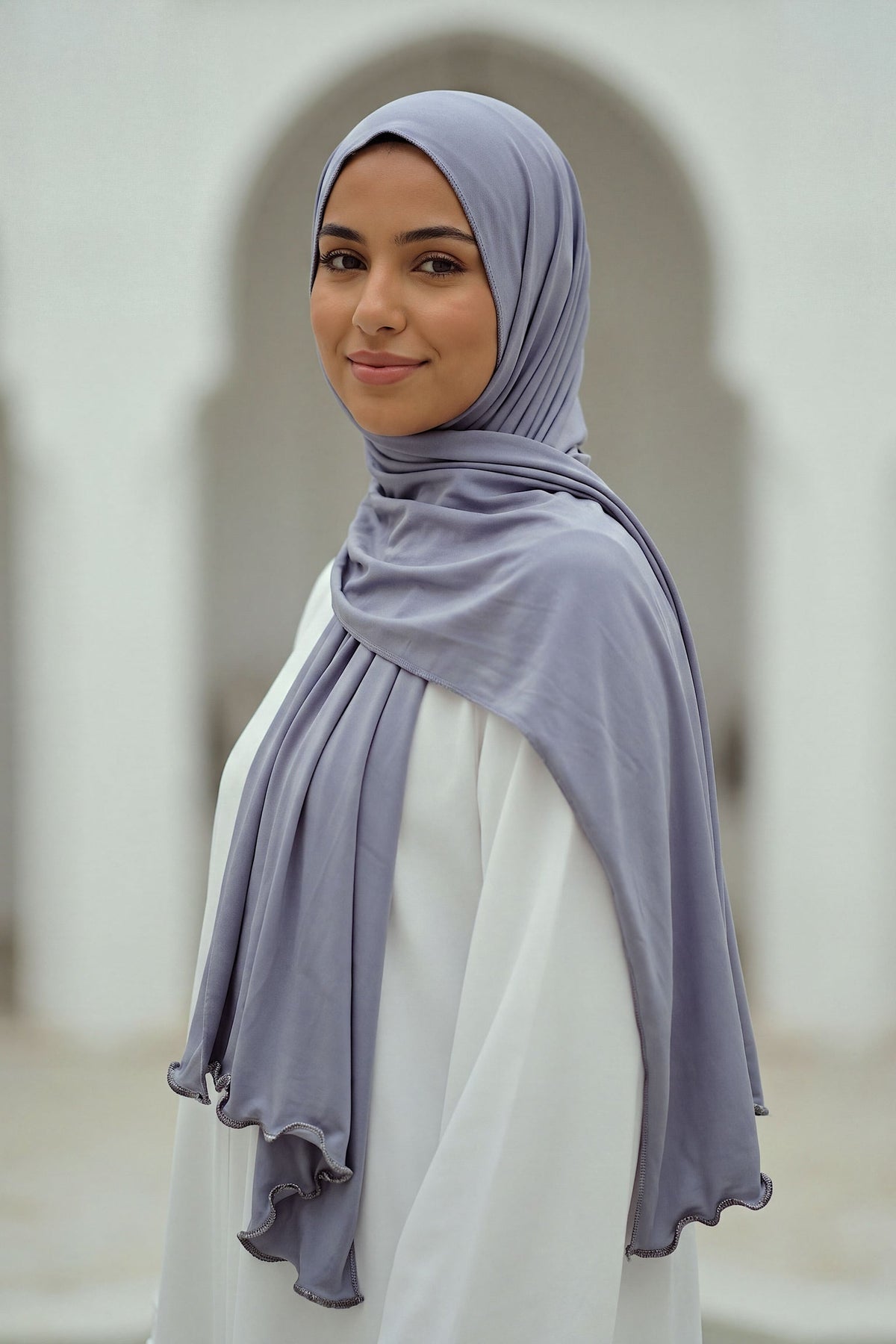 Periwinkle Satin Ripple liquid jersey hijab by Al Emira