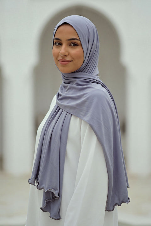 Periwinkle Satin Ripple liquid jersey hijab by Al Emira