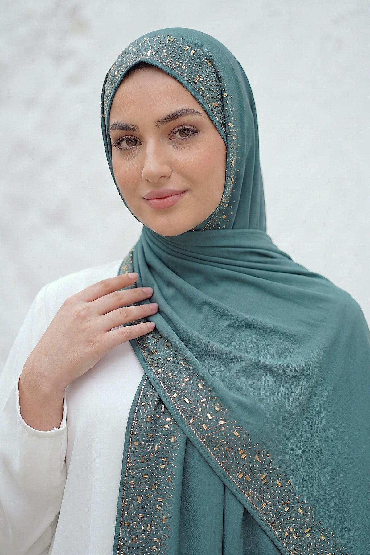 Teal Cascade hijab in a jersey, cotton and silk blend